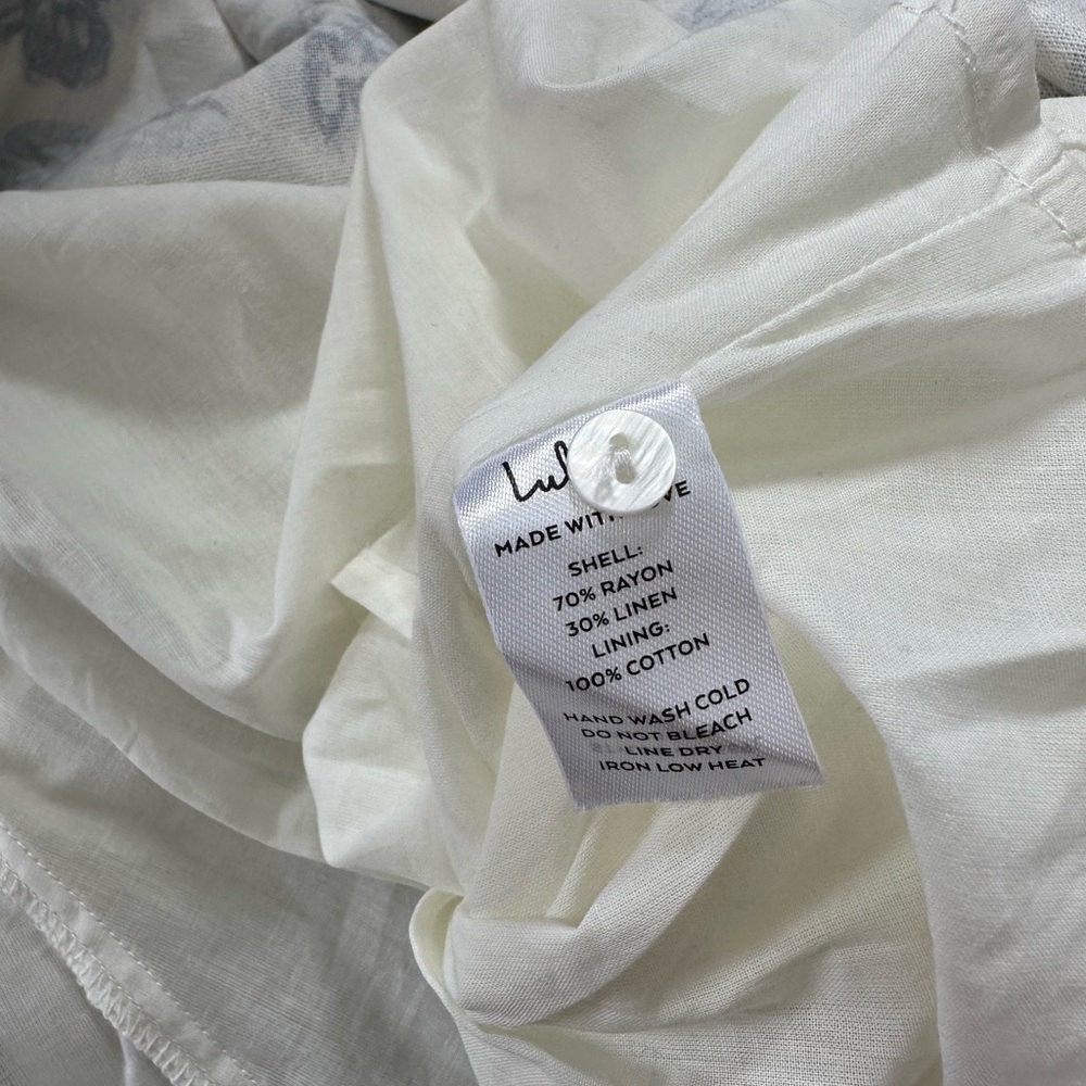 Lulu's‎ Blue White Floral Linen Blend Open Back Long Sleeve Mini Dress XL NWT - Picture 8 of 9
